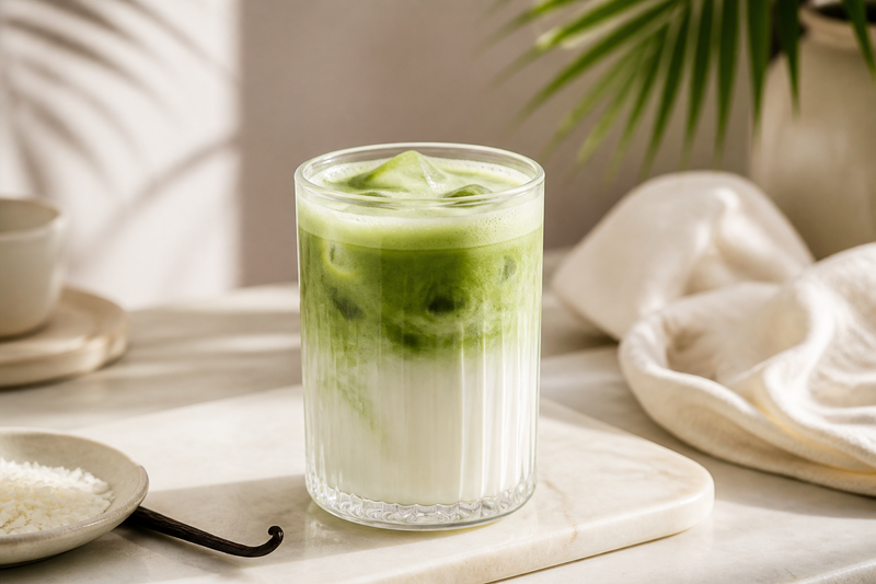 Matcha-Kokos-Latte mit Vanille