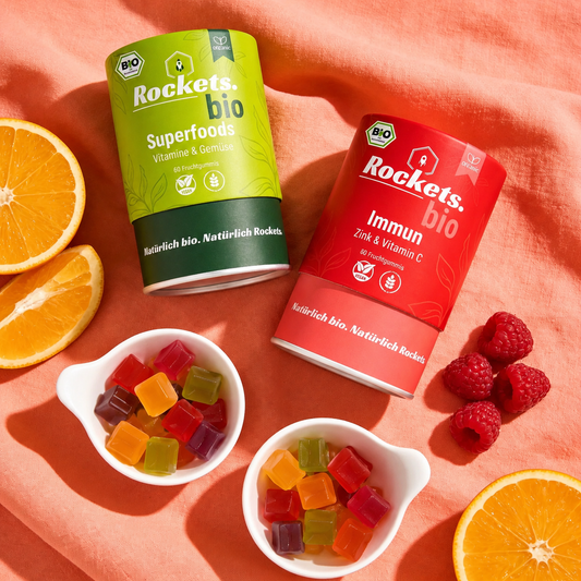 Rockets Bio-Fruchtgummis mit Früchten und kleinen Schalen