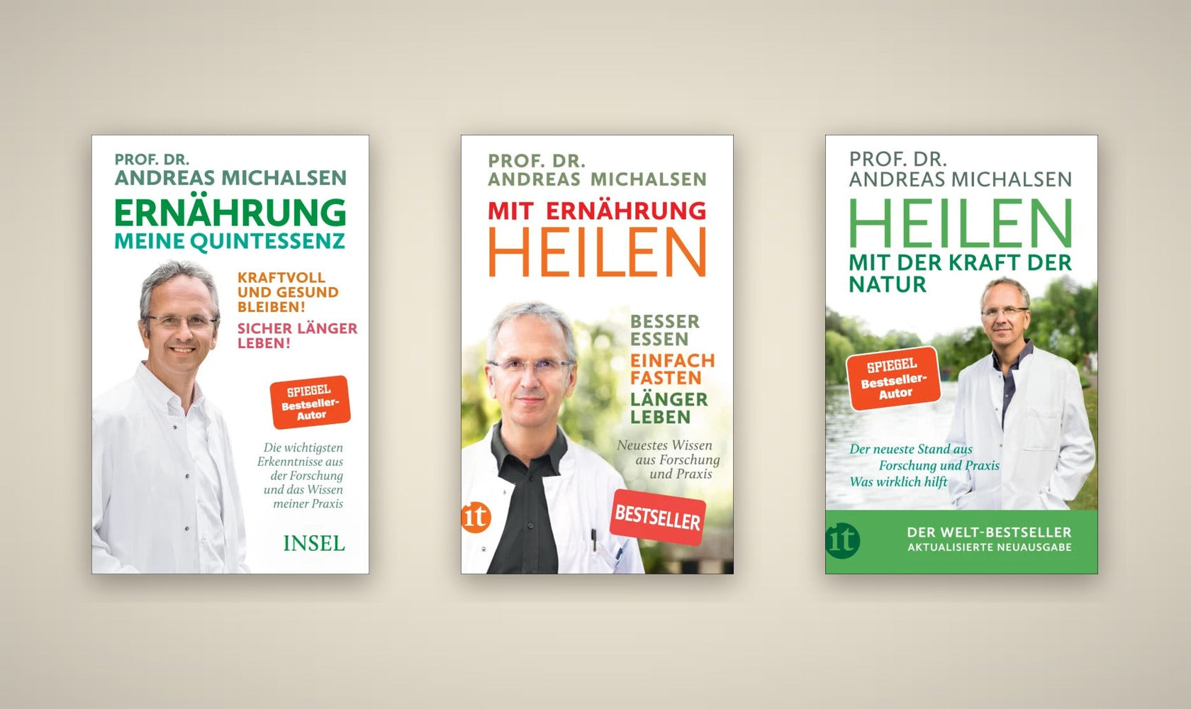 Drei Bücher von Prof. Dr. Andreas Michalsen nebeneinander
