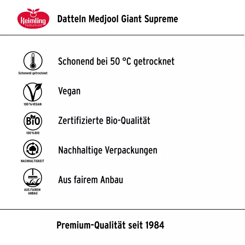 Datteln Medjool Giant | Bio-Jumbo-Datteln mit Stein | Cremig-karamellig & naturbelassen | Energiegeladen & nährstoffreich
