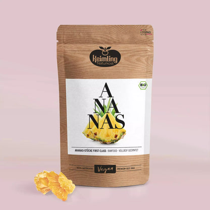 Getrocknete Bio Ananas-Stücke | First-Class aus Tansania | Fruchtig-sonnensüß & vitaminreich | Rohkostgerecht getrocknet | 400 g