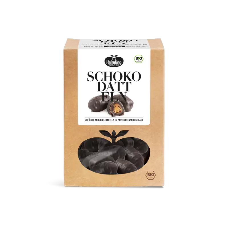 Schoko-Datteln mit Mandel | Medjool Giant Bio umhüllt | Vegan schokoladig-nussig | Handgefertigt ohne Zusatzstoffe