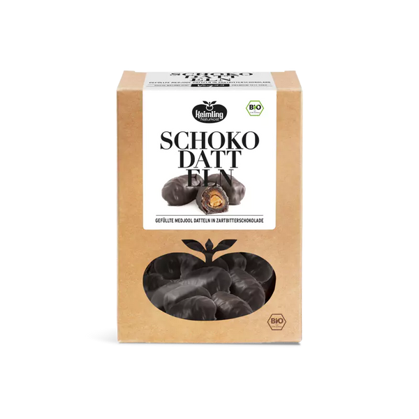 Chocolate-coated dates with almonds | Organic Medjool Giant coated | Vegan, chocolatey-nutty | Handmade without additives