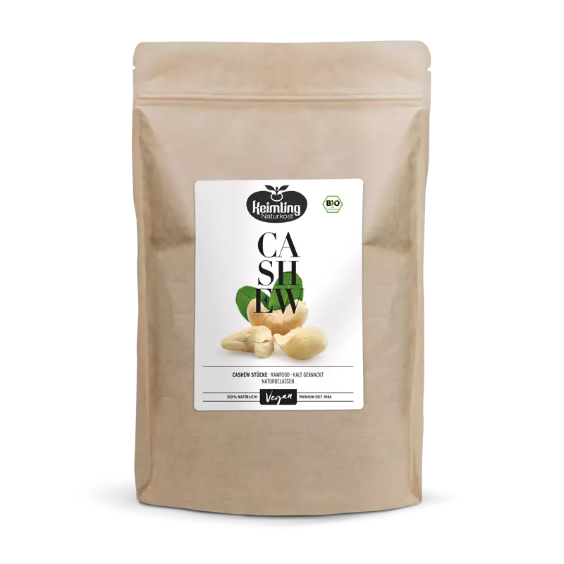 Rohkost Bio Cashew-Stücke | Cremige Rohkost aus Kaschufrucht | Schonend getrocknet unter 45°C | Vielseitig für vegane Rezepte