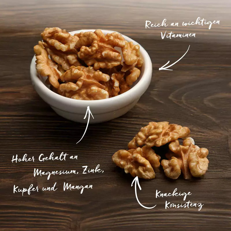 Bio Walnusskerne | Knackig nährstoffreich & vitaminstark | Ungeröstet aus Bio-Anbau | Ideal für Snacks & Rezepte