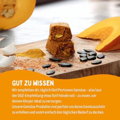 Würziger Kürbis Riegel | Bio-Kürbis mit Zwiebel & Kurkuma | Herzhaft & ballaststoffreich | Vegan