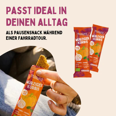 Würziger Kürbis Riegel | Bio-Kürbis mit Zwiebel & Kurkuma | Herzhaft & ballaststoffreich | Vegan
