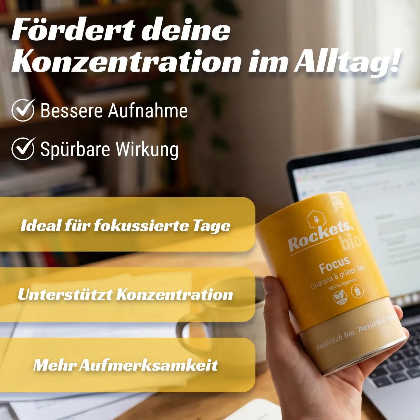 Bio Focus Fruchtgummis | Pflanzliches Koffein aus Grünem Tee & Guarana | Ginkgo, Ginseng und Rosmarin fördern die geistige Leistungsfähigkeit | Vegan & Glutenfrei | Hergestellt in Deutschland & laborgeprüft | Vorrat für 1 Monat