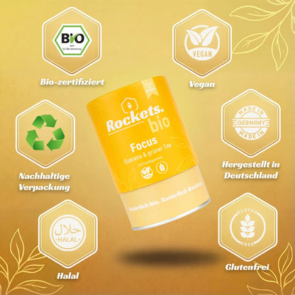 Bio Focus Fruchtgummis | Pflanzliches Koffein aus Grünem Tee & Guarana | Ginkgo, Ginseng und Rosmarin fördern die geistige Leistungsfähigkeit | Vegan & Glutenfrei | Hergestellt in Deutschland & laborgeprüft | Vorrat für 1 Monat