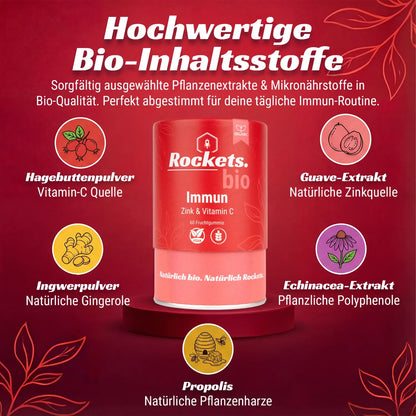 Bio Immun Fruchtgummis | Stärkung des Immunsystems durch Vitamin C aus Hagebutte, Zink & Guave | Entzündungshemmend durch Ingwer, Echinacea & Propolis | Bio-zertifiziert | Hergestellt in Deutschland | Vorrat für 1 Monat