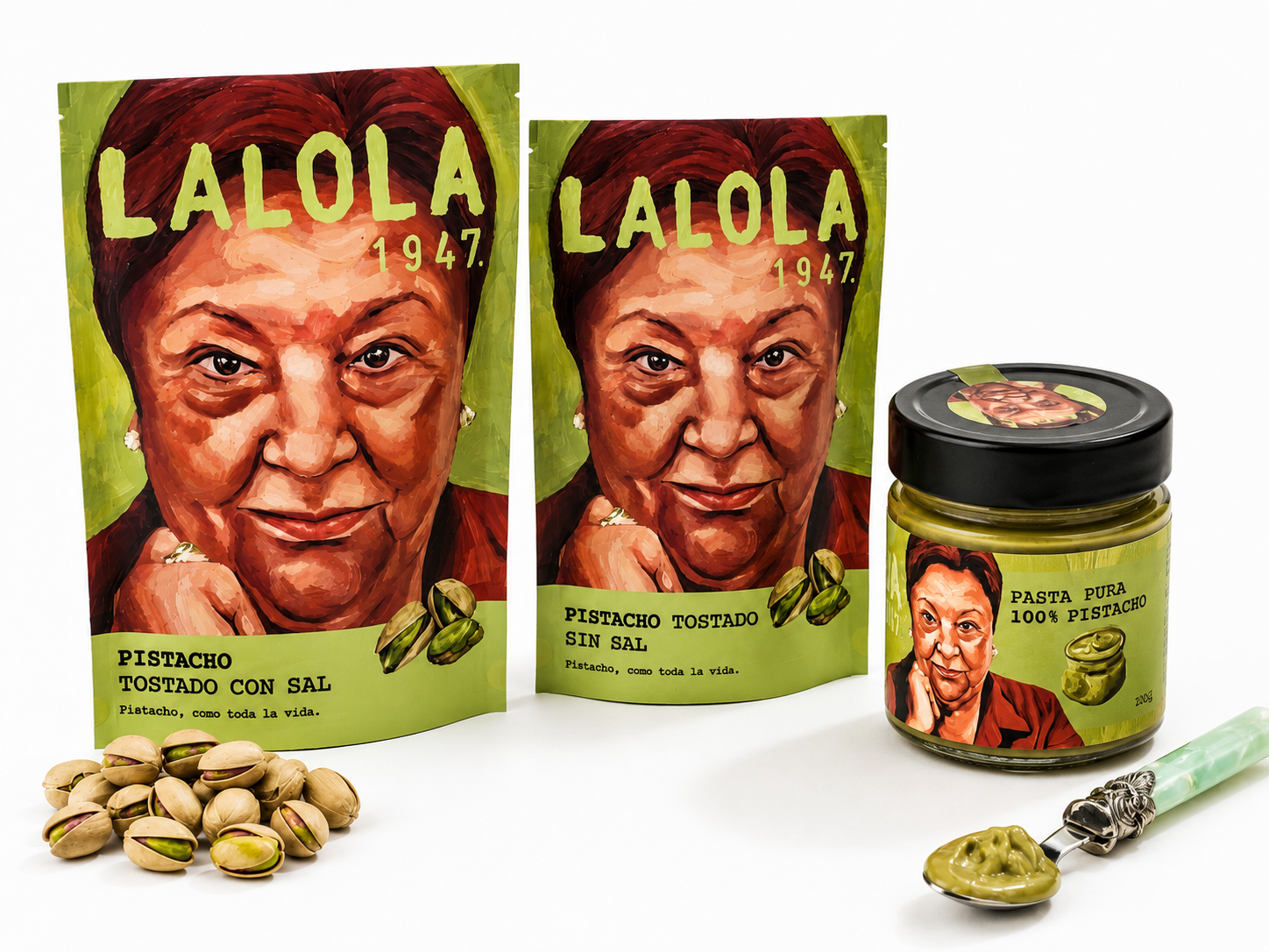 LaLola1947 Pistazien Snack-Trio: geröstet gesalzen, geröstet ungesalzen und Pistazienmus