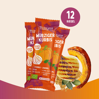 Würziger Kürbis Riegel | Bio-Kürbis mit Zwiebel & Kurkuma | Herzhaft & ballaststoffreich | Vegan