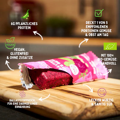 Gekräuterte Rote Bete Riegel | Bio-Gemüsepower mit Kräutern | Reich an Ballaststoffen & Eisen | Vegan