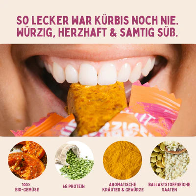 Würziger Kürbis Riegel | Bio-Kürbis mit Zwiebel & Kurkuma | Herzhaft & ballaststoffreich | Vegan