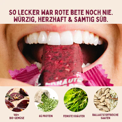 Gekräuterte Rote Bete Riegel | Bio-Gemüsepower mit Kräutern | Reich an Ballaststoffen & Eisen | Vegan