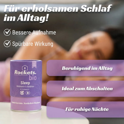 Bio Sleep Fruchtgummi | Melatonin & Baldriansaft für schnelleres Einschlafen | Sauerkirschenpulver für Entspannung | Vegan & Glutenfrei | Vorrat für 1 Monat