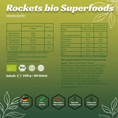 Bio Superfoods Fruchtgummis | 16 Bio-Gemüsesorten als Pulvermix | Vitamin C aus Hagebutte, Zink aus Guave, Folsäure aus Zitronen-Extrakt zur Stärkung des Immunsystems | Vegan & Glutenfrei | Vorrat für 1 Monat