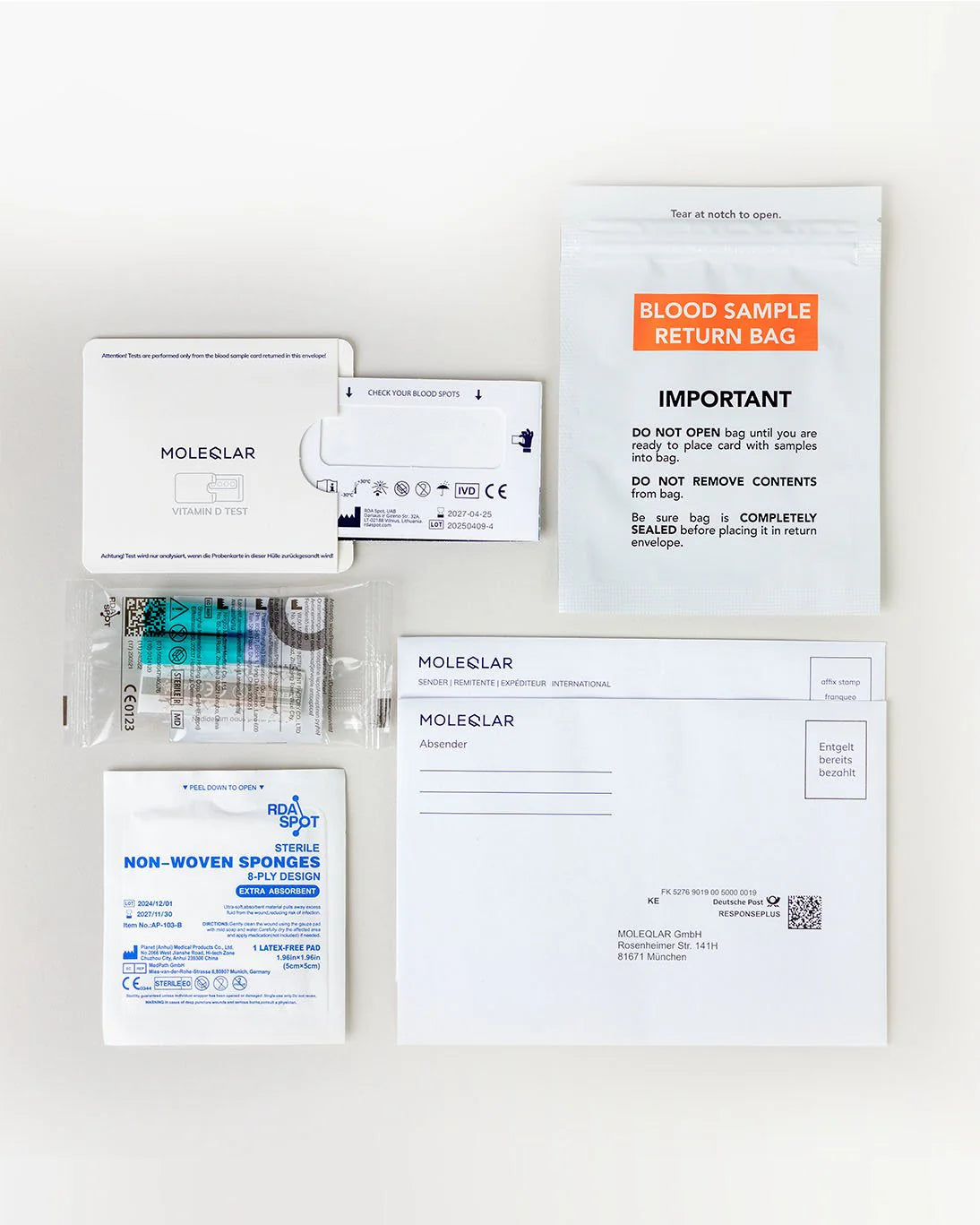 Vitamin D Testkit, Verpackung, Bluttest für zuhause