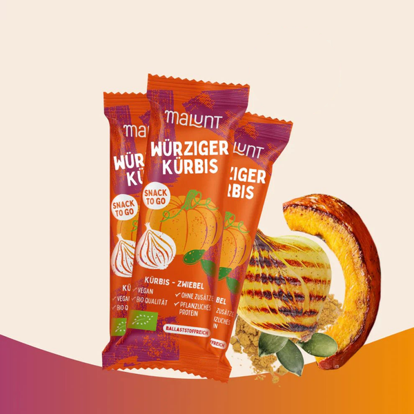 Würziger Kürbis Riegel | Bio-Kürbis mit Zwiebel & Kurkuma | Herzhaft & ballaststoffreich | Vegan