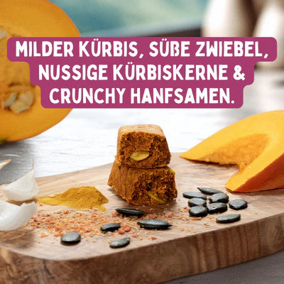 Würziger Kürbis Riegel | Bio-Kürbis mit Zwiebel & Kurkuma | Herzhaft & ballaststoffreich | Vegan