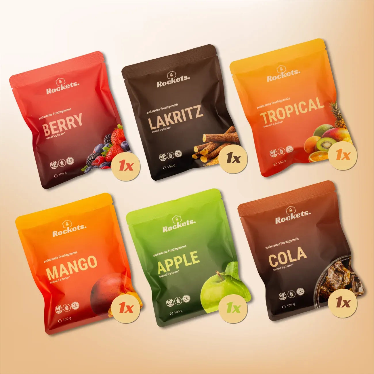 Zuckerarme Fruchtgummis Mix-Set von Rockets Nutrition, Set, 6 Sorten
