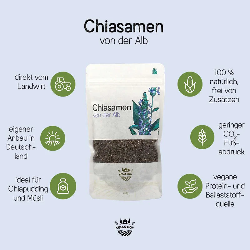 Chia seeds from the Swabian Alps | Premium seeds from regional cultivation | Rich in omega fatty acids, fiber & protein | 1 kg