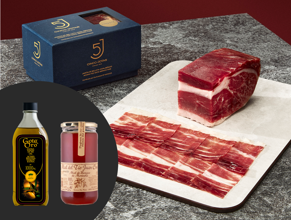 Genusspaket mit Ibérico-Schinken, Olivenöl und Honig, Set