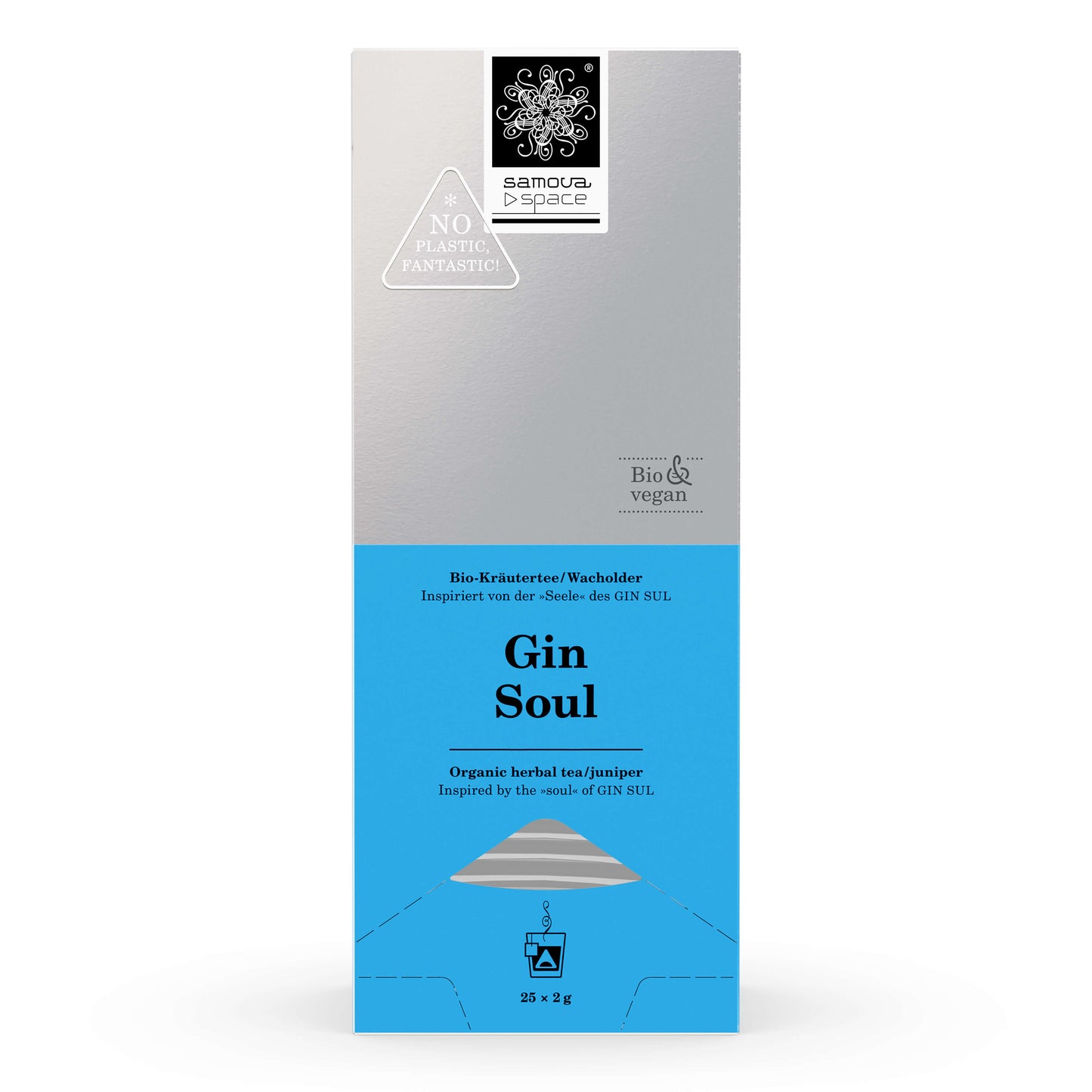 samova Gin Soul Space – Bio-Kräutertee Pyramidenbeutel Verpackung Vorderseite