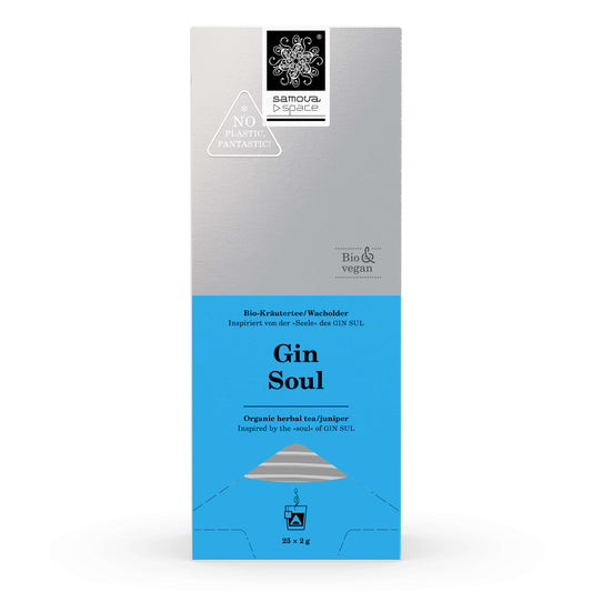 samova Gin Soul Space – Bio-Kräutertee Pyramidenbeutel Verpackung Vorderseite