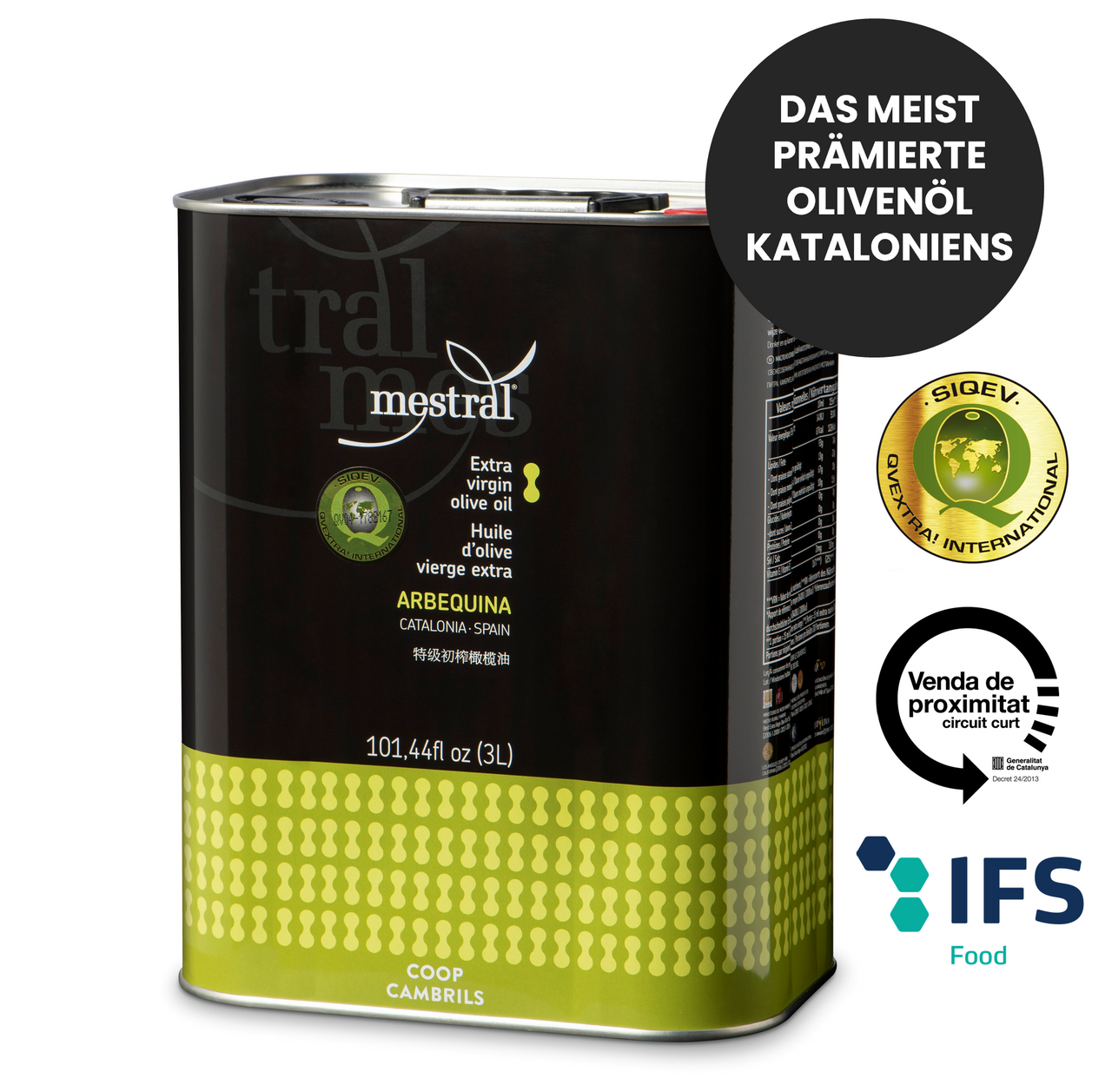 Katalanische Spitzenqualität: Premium-Olivenöl nativ extra Mestral Arbequina| Neue Ernte 12/2025 | Aromaschonend extrahiert | Polyphenolreich | 3 L